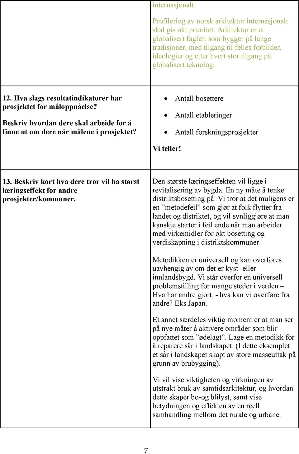 Hva slags resultatindikatorer har prosjektet for måloppnåelse? Beskriv hvordan dere skal arbeide for å finne ut om dere når målene i prosjektet?