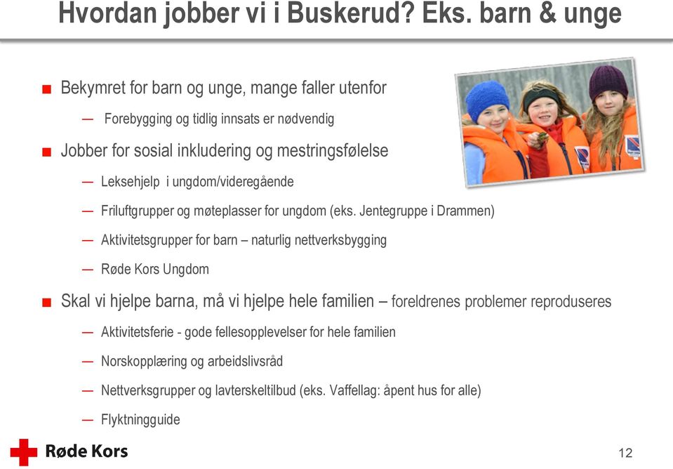 Leksehjelp i ungdom/videregående Friluftgrupper og møteplasser for ungdom (eks.