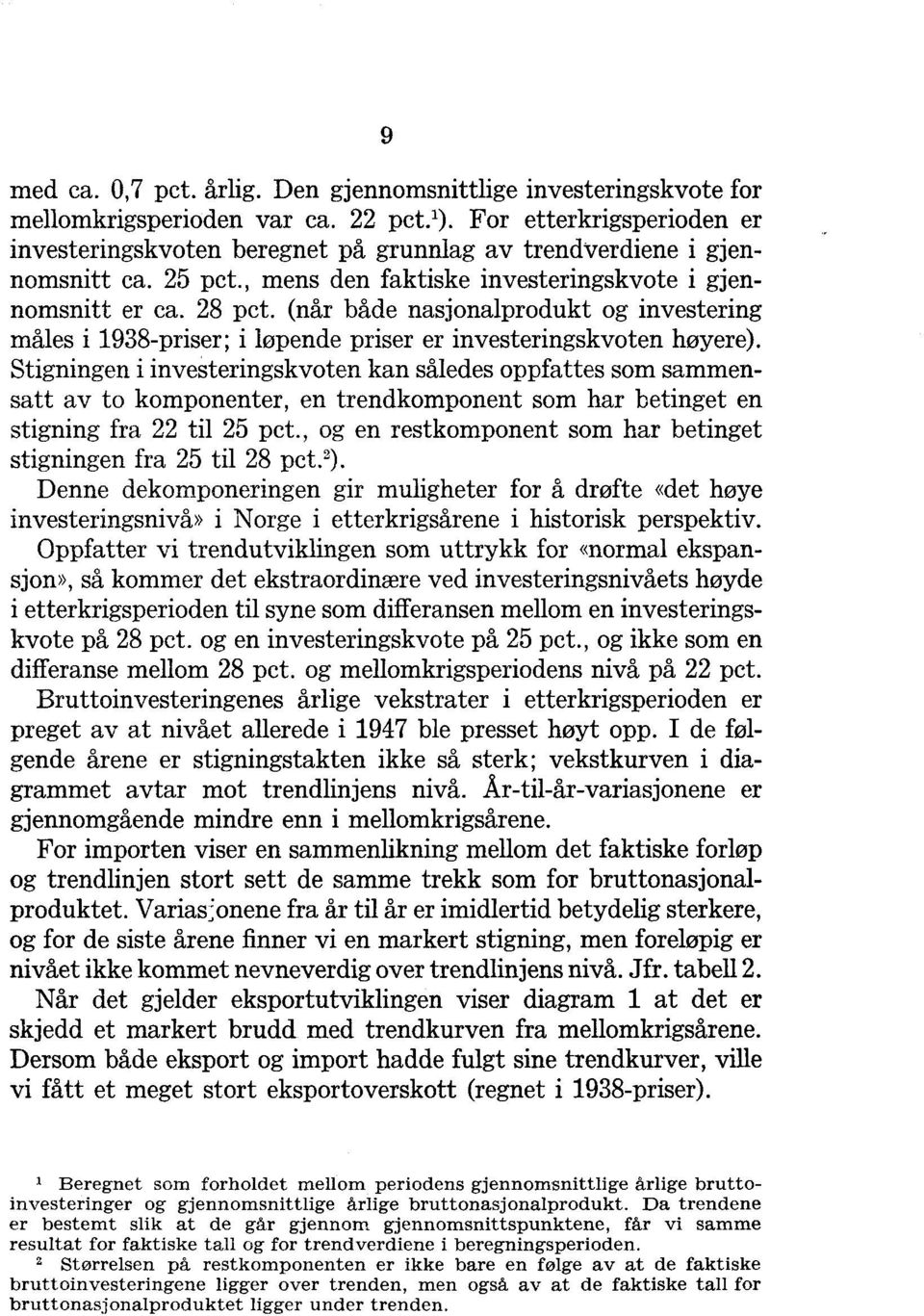 Stigningen i investeringskvoten kan således oppfattes som sammensatt av to komponenter, en trendkomponent som har betinget en stigning fra 22 til 25 pct.