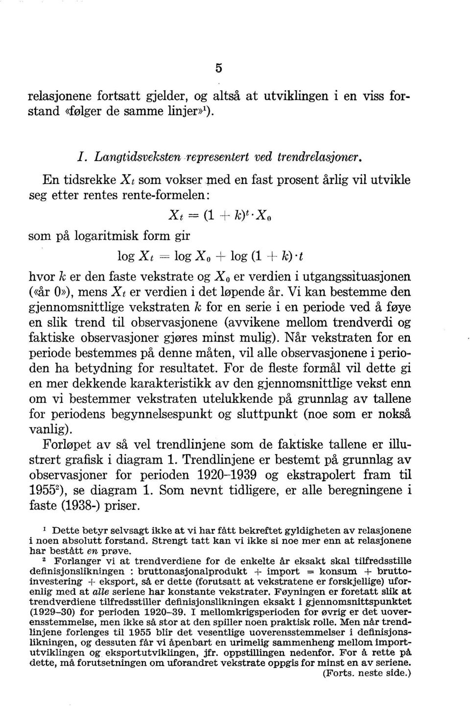 log Xt = log X log (1 + k) t hvor k er den faste vekstrate og X 0 er verdien i utgangssituasjonen (eår 0»), mens Xt er verdien i det løpende år.