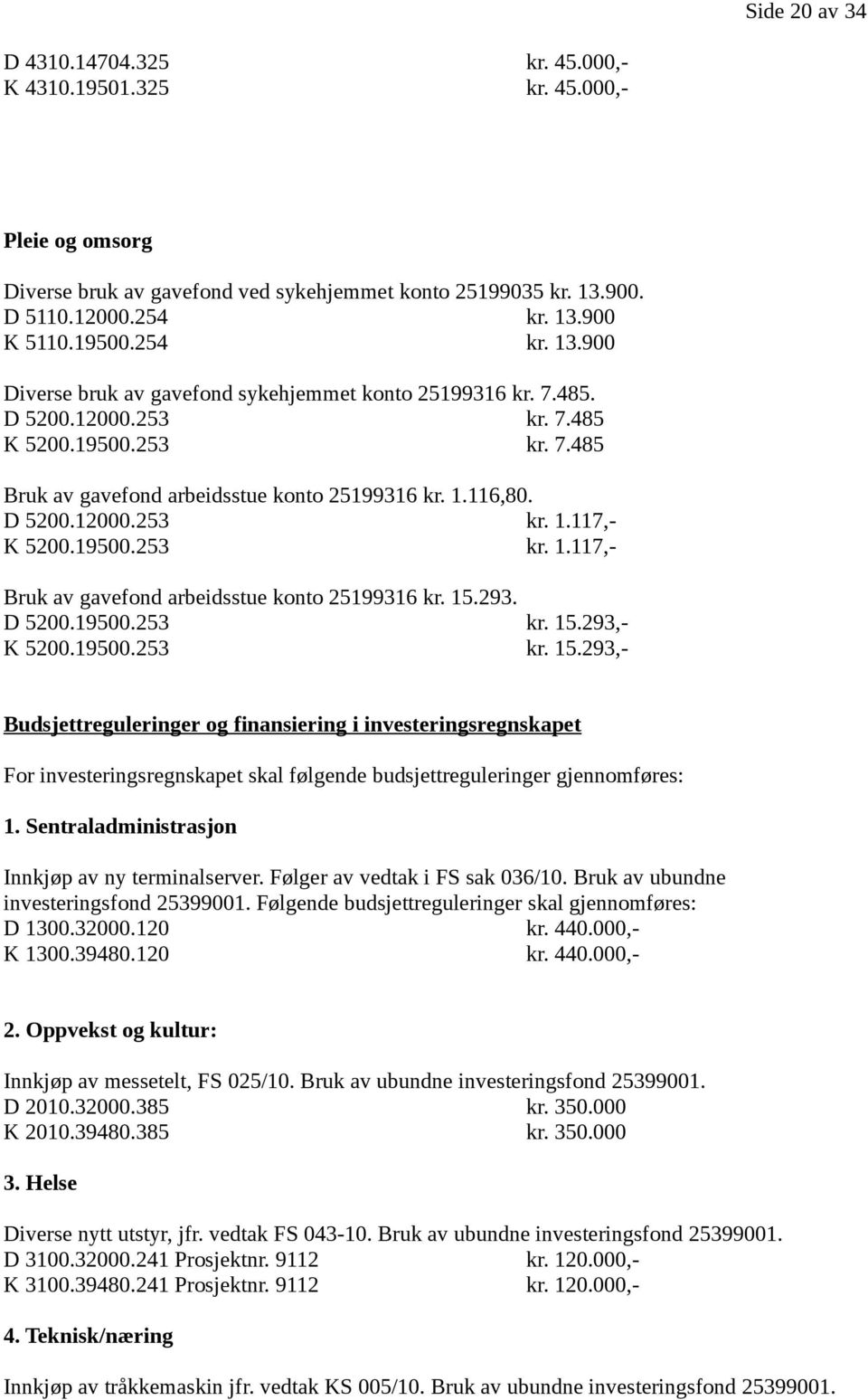 19500.253 kr. 1.117,- Bruk av gavefond arbeidsstue konto 25199316 kr. 15.