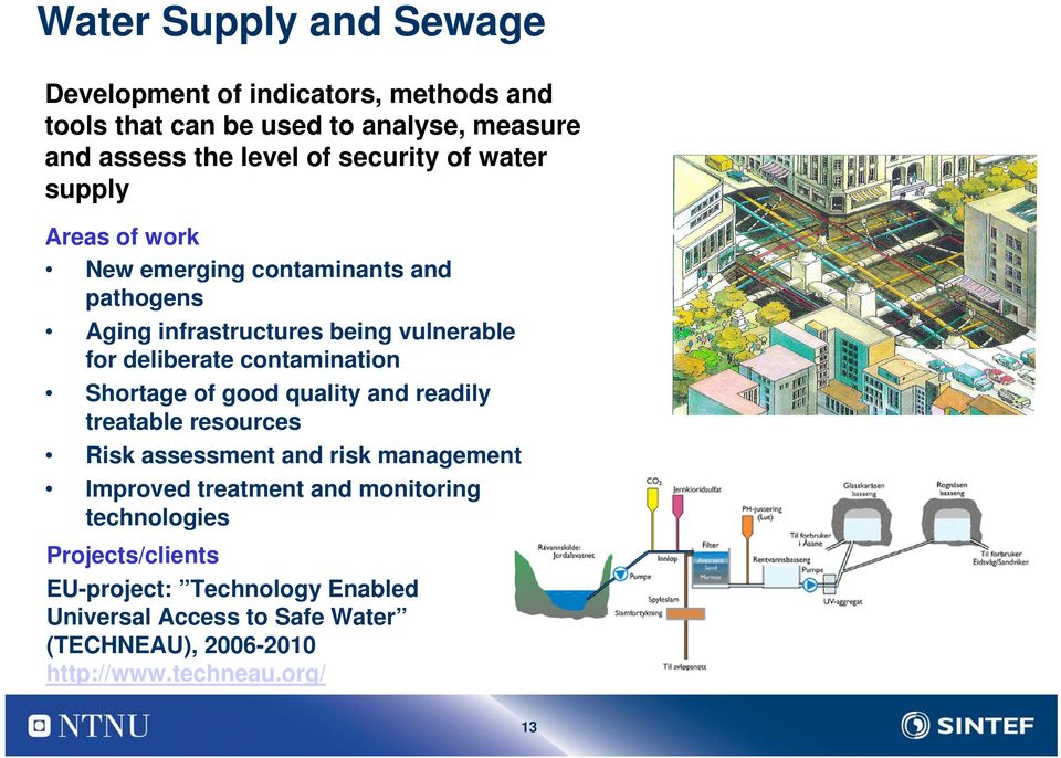 contamination Shortage of good quality and readily treatable resources Risk assessment and risk management Improved treatment and