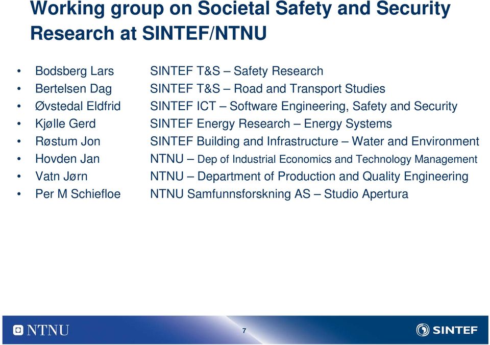 Energy Systems Røstum Jon SINTEF Building and Infrastructure Water and Environment Hovden Jan NTNU Dep of Industrial Economics and