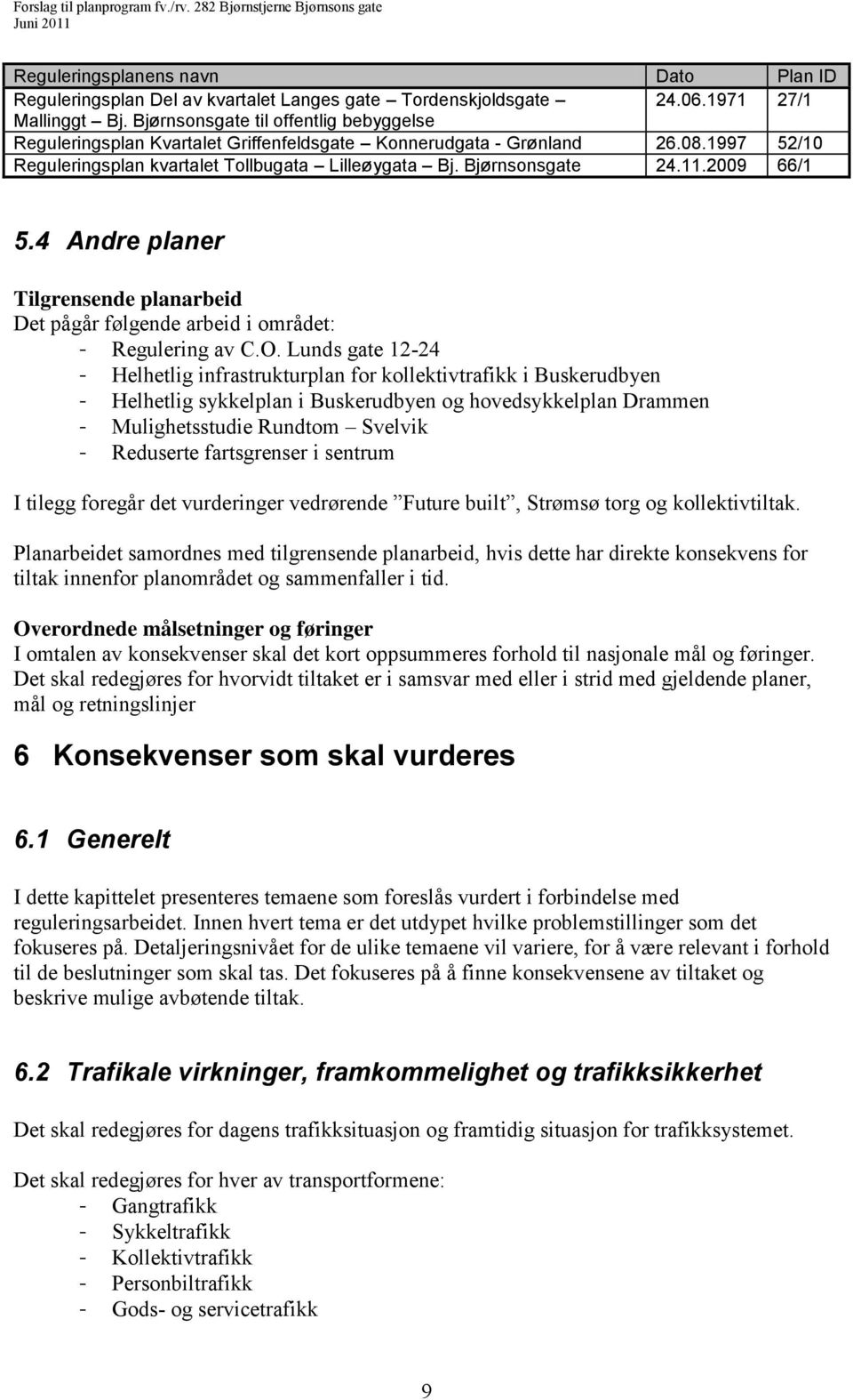 2009 66/1 5.4 Andre planer Tilgrensende planarbeid Det pågår følgende arbeid i området: - Regulering av C.O.