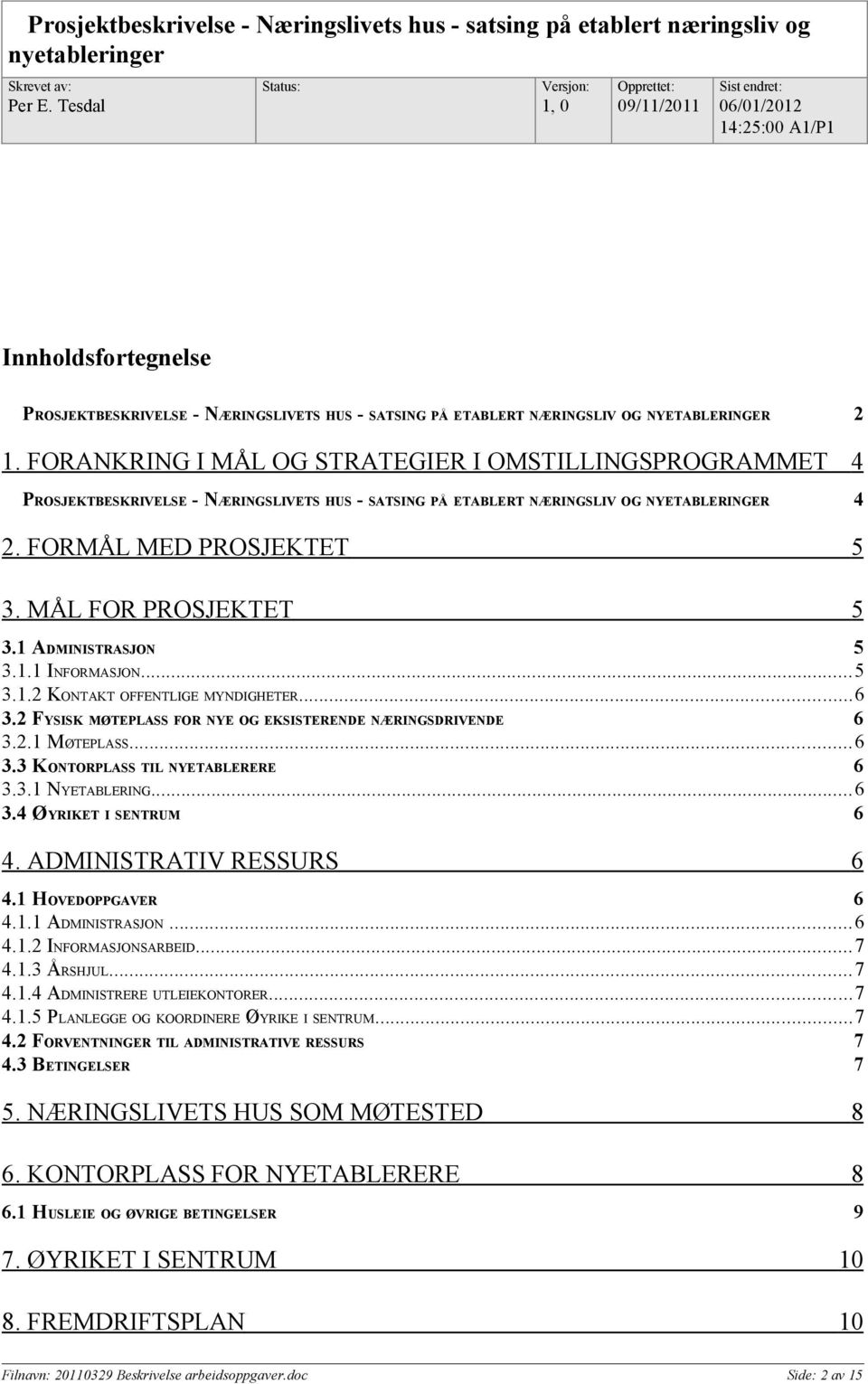 NYETABLERINGER 2 1. FORANKRING I MÅL OG STRATEGIER I OMSTILLINGSPROGRAMMET 4 PROSJEKTBESKRIVELSE - NÆRINGSLIVETS HUS - SATSING PÅ ETABLERT NÆRINGSLIV OG NYETABLERINGER 4 2. FORMÅL MED PROSJEKTET 5 3.