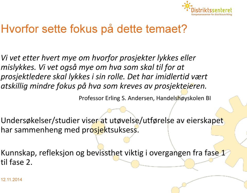 Det har imidlertid vært atskillig mindre fokus på hva som kreves av prosjekteieren. Professor Erling S.