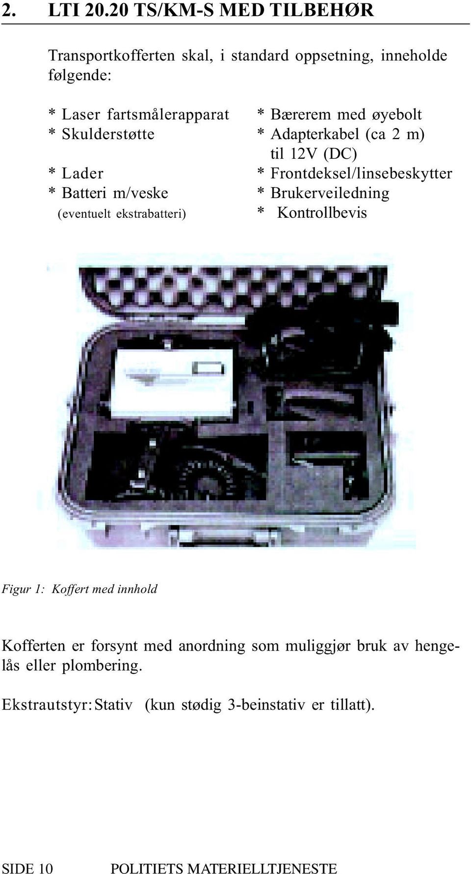 Bærerem med øyebolt * Skulderstøtte * Adapterkabel (ca 2 m) til 12V (DC) * Lader * Frontdeksel/linsebeskytter * Batteri