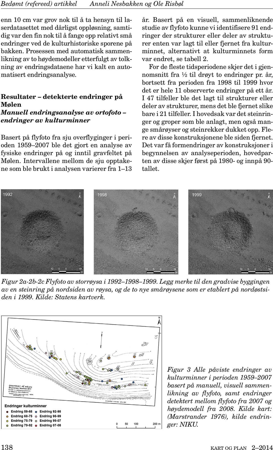 Resultater detekterte endringer på Mølen Manuell endringsanalyse av ortofoto endringer av kulturminner Basert på flyfoto fra sju overflyginger i perioden 1959 2007 ble det gjort en analyse av fysiske