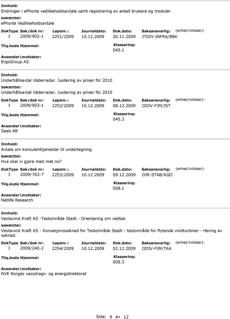 3 Saab AB Avtale om konsulenttjenester til undertegning Hva skal vi gjøre med met.no? 2009/763-7 2253/2009 DR-STAB/KGO 008.