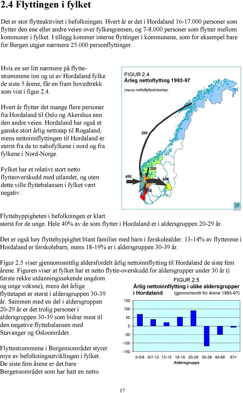 Hvis en ser litt nærmere på flyttestrømmene inn og ut av Hordaland fylke de siste 5 årene, får en fram hovedtrekk som vist i figur 2.4.