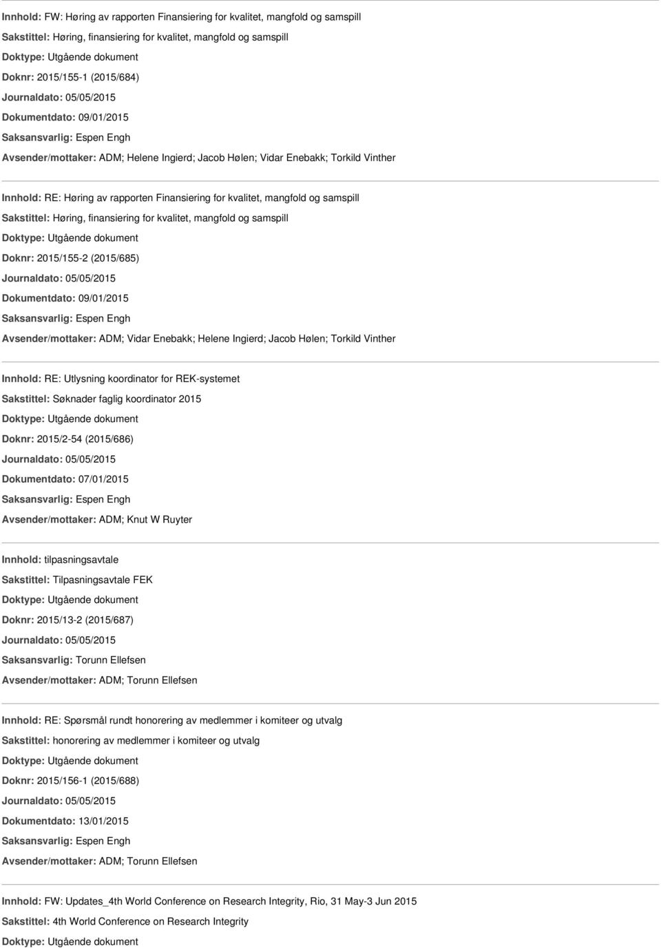 finansiering for kvalitet, mangfold og samspill Doknr: 2015/155-2 (2015/685) Dokumentdato: 09/01/2015 Avsender/mottaker: ADM; Vidar Enebakk; Helene Ingierd; Jacob Hølen; Torkild Vinther Innhold: RE: