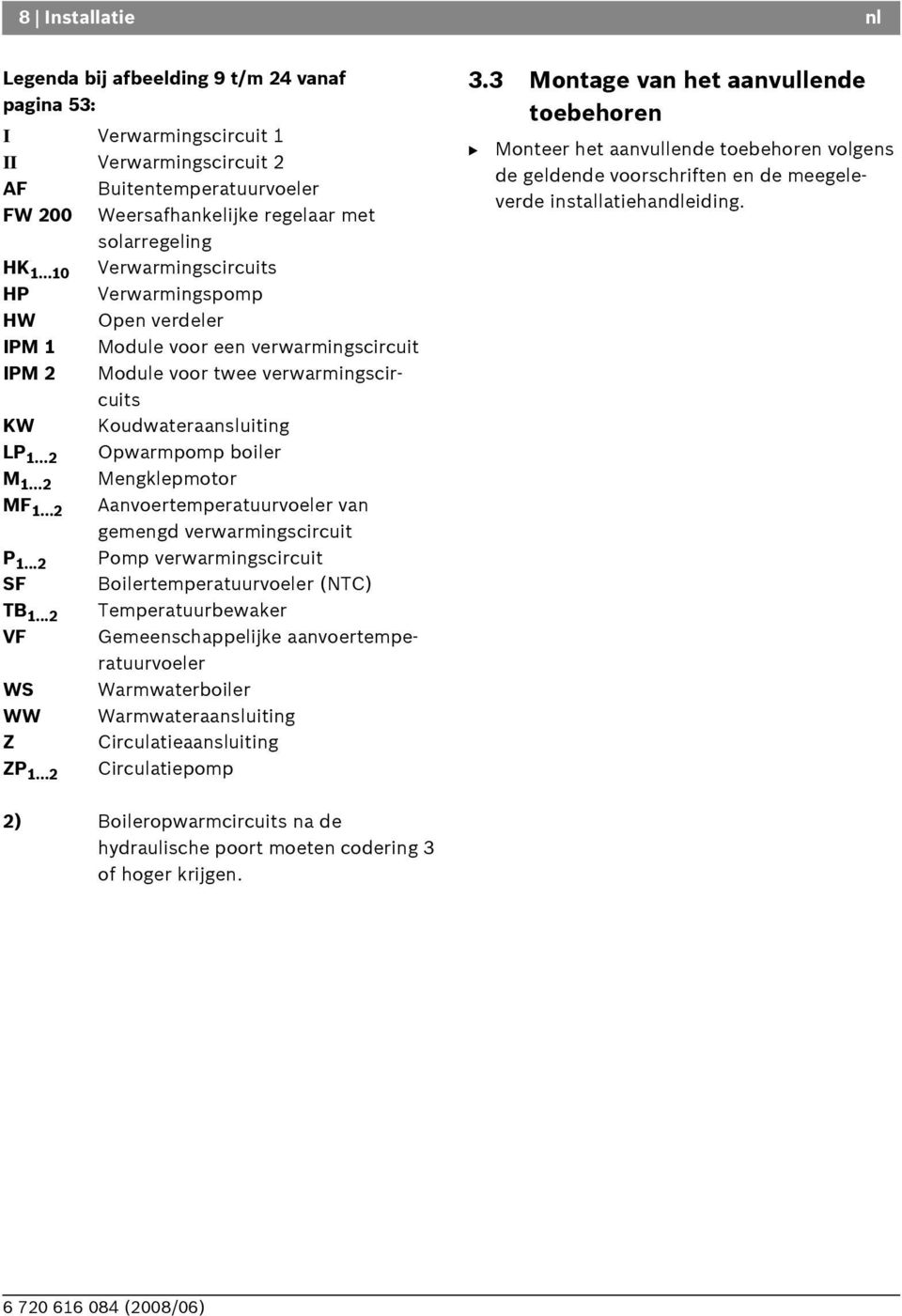 ..2 Mengklepmotor MF 1...2 Aanvoertemperatuurvoeler van gemengd verwarmingscircuit P 1...2 Pomp verwarmingscircuit SF oilertemperatuurvoeler (NTC) T 1.