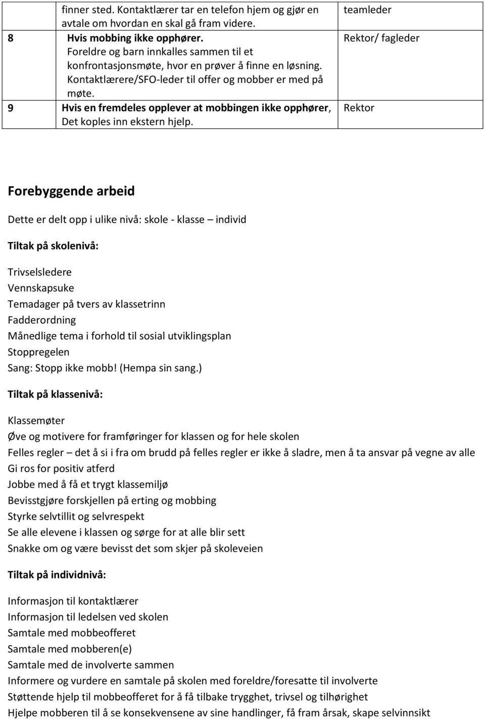 9 Hvis en fremdeles opplever at mobbingen ikke opphører, Det koples inn ekstern hjelp.