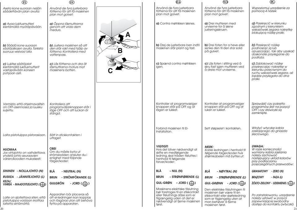 a) Öppna låsmuttrarna genom att vrida dem medurs. A a) Contra møtrikken løsnes. a) Drei mutteren med urviserne for å løsne justeringsskruen.