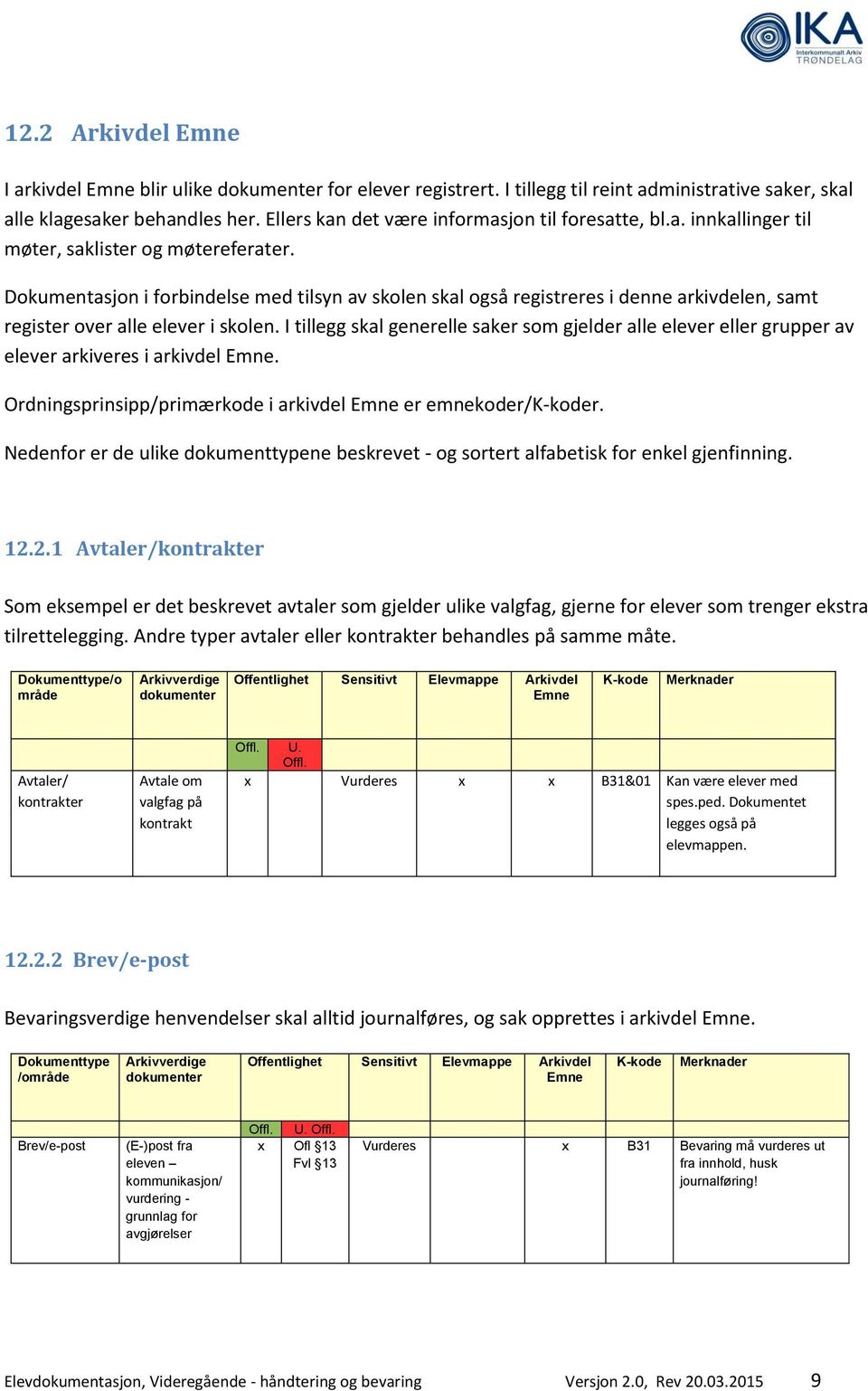 I tillegg skal generelle saker som gjelder alle elever eller grupper av elever arkiveres i arkivdel. Ordningsprinsipp/primærkode i arkivdel er emnekoder/r.