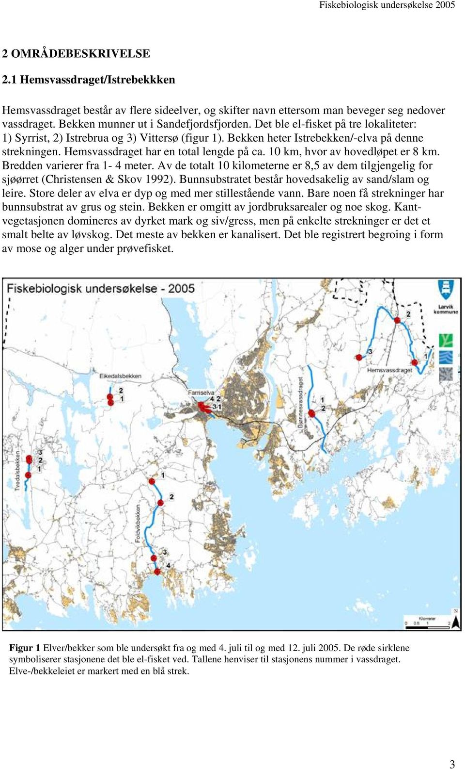 1 km, hvor av hovedløpet er 8 km. Bredden varierer fra 1-4 meter. Av de totalt 1 kilometerne er 8,5 av dem tilgjengelig for sjøørret (Christensen & Skov 1992).