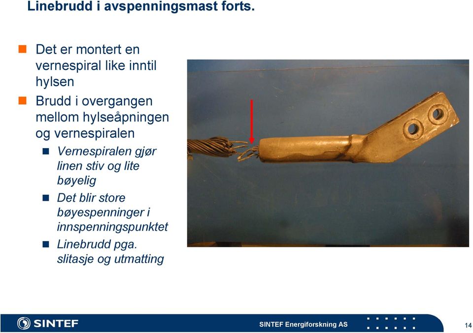 mellom hylseåpningen og vernespiralen Vernespiralen gjør linen stiv