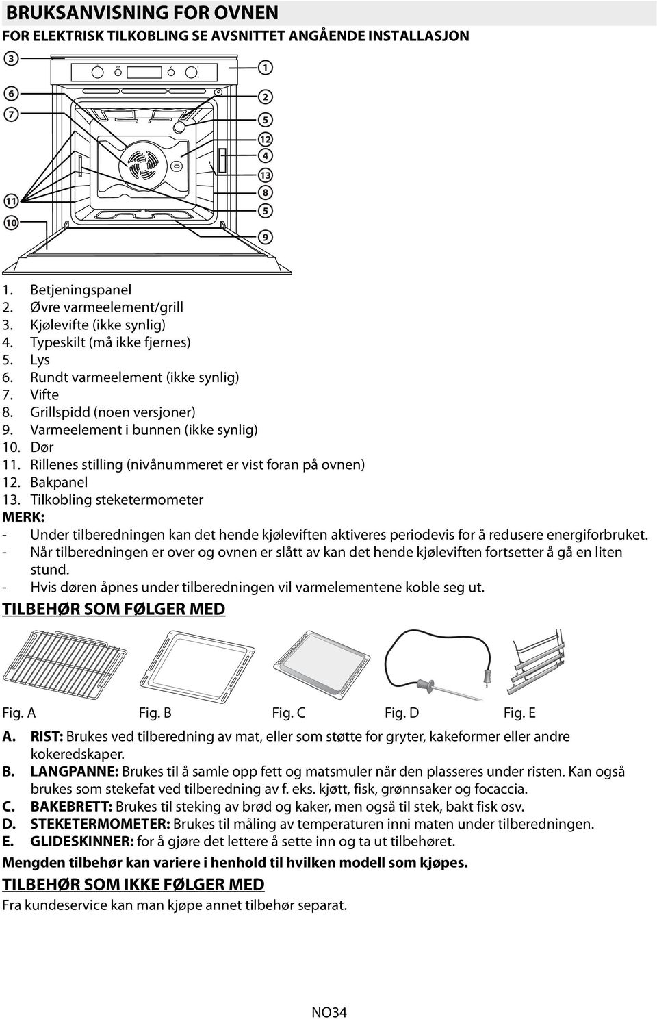 Bakpanel 13. Tilkobling steketermometer MERK: - Under tilberedningen kan det hende kjøleviften aktiveres periodevis for å redusere energiforbruket.