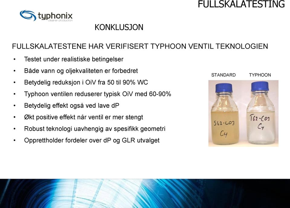 ventilen reduserer typisk OiV med 60-90% Betydelig effekt også ved lave dp Økt positive effekt når ventil er mer