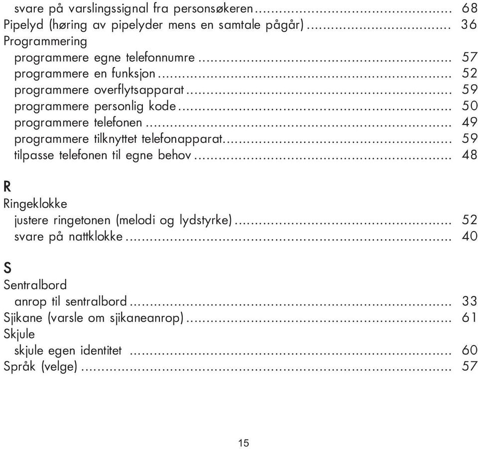 .. 50 programmere telefonen... 49 programmere tilknyttet telefonapparat... 59 tilpasse telefonen til egne behov.