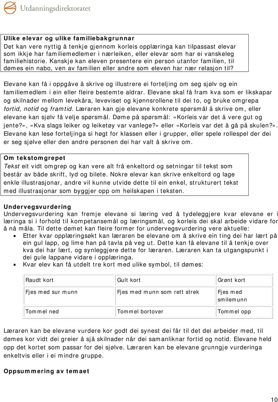 Elevane kan få i oppgåve å skrive og illustrere ei forteljing om seg sjølv og ein familiemedlem i ein eller fleire bestemte aldrar.