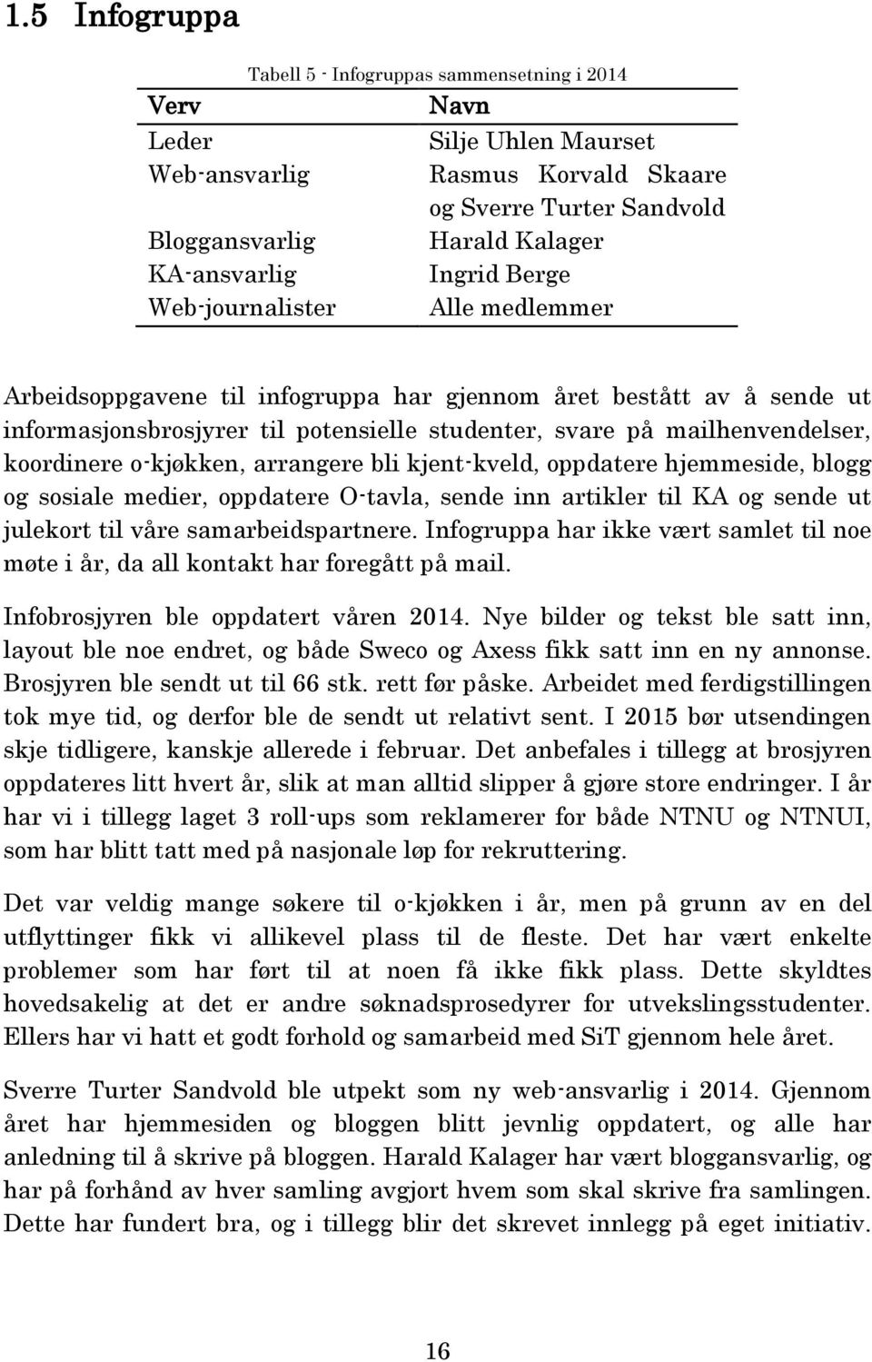 koordinere o-kjøkken, arrangere bli kjent-kveld, oppdatere hjemmeside, blogg og sosiale medier, oppdatere O-tavla, sende inn artikler til KA og sende ut julekort til våre samarbeidspartnere.