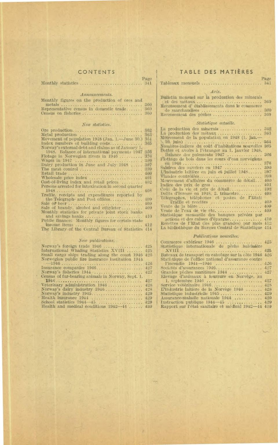 (Jan. 1. June 30.) 364 Index numbers of building costs 365 Norway's external debt and claims as of January 1. 1948.