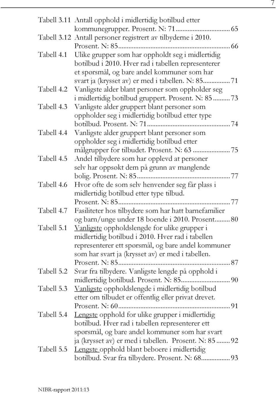 .. 71 Tabell 4.2 Vanligste alder blant personer som oppholder seg i midlertidig botilbud gruppert. Prosent. N: 85... 73 Tabell 4.