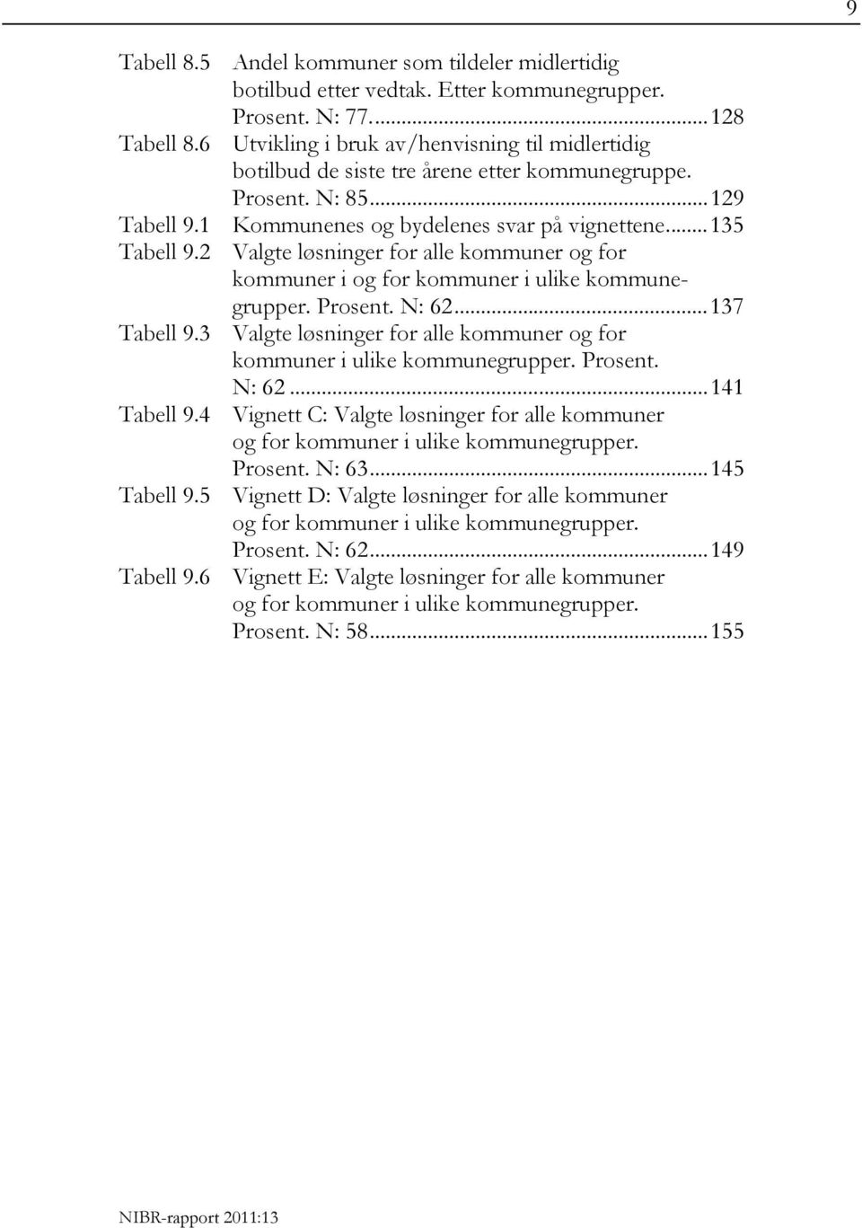 2 Valgte løsninger for alle kommuner og for kommuner i og for kommuner i ulike kommunegrupper. Prosent. N: 62...137 Tabell 9.