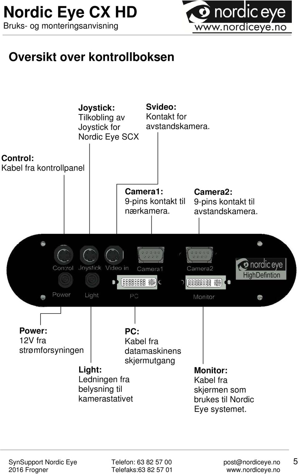 Camera2: 9-pins kontakt til avstandskamera.