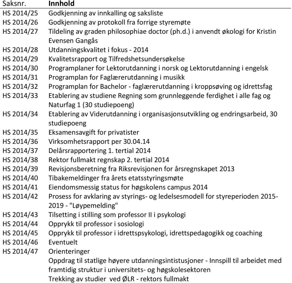 jenning av innkalling og saksliste HS 2014/26 Godk