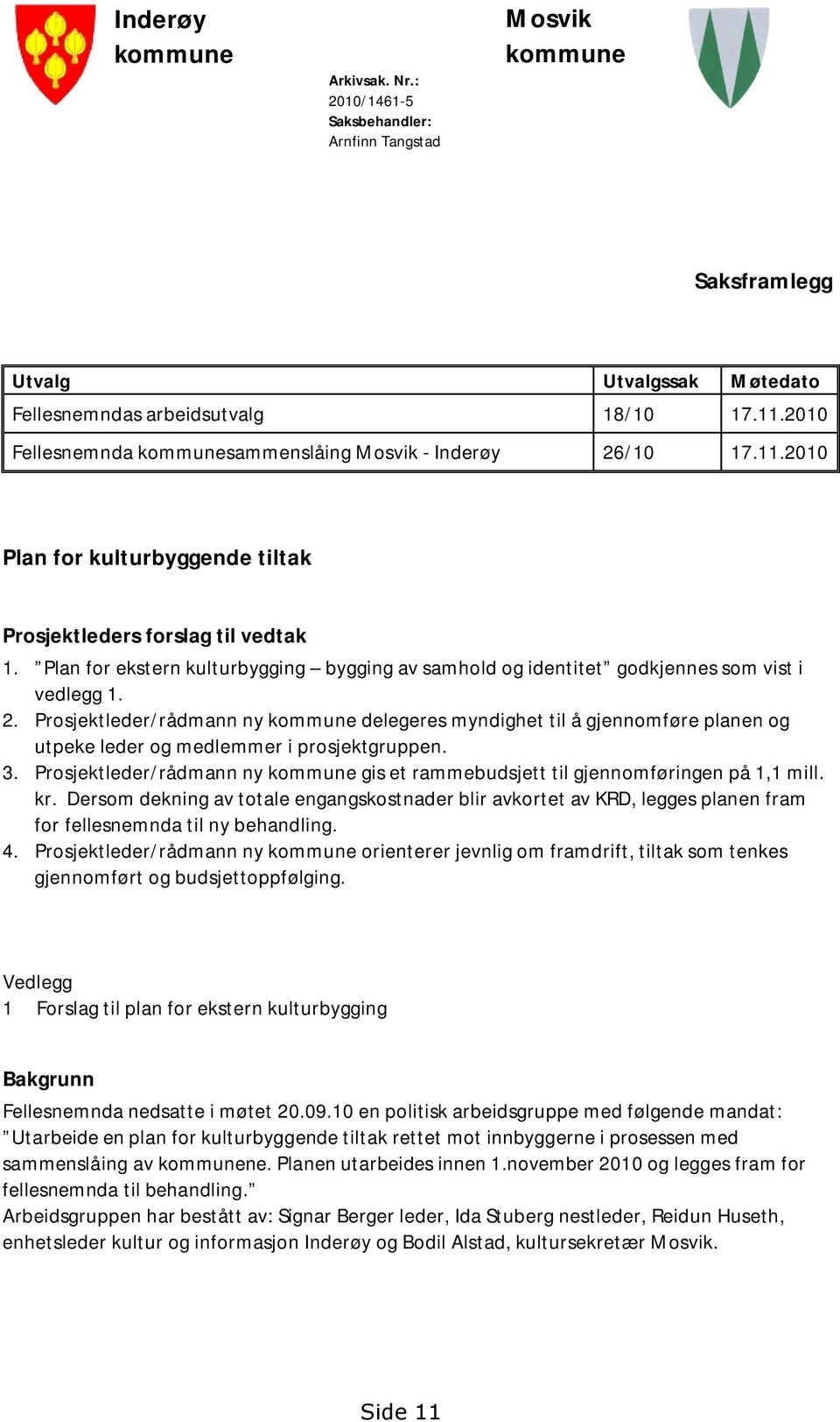 Plan for ekstern kulturbygging bygging av samhold og identitet godkjennes som vist i vedlegg 1. 2.