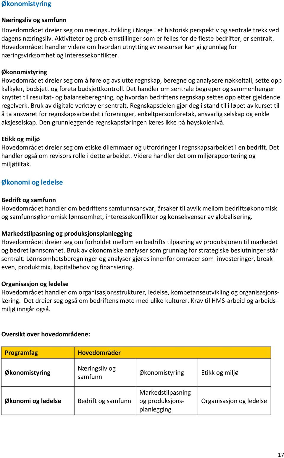 Hovedområdet handler videre om hvordan utnytting av ressurser kan gi grunnlag for næringsvirksomhet og interessekonflikter.