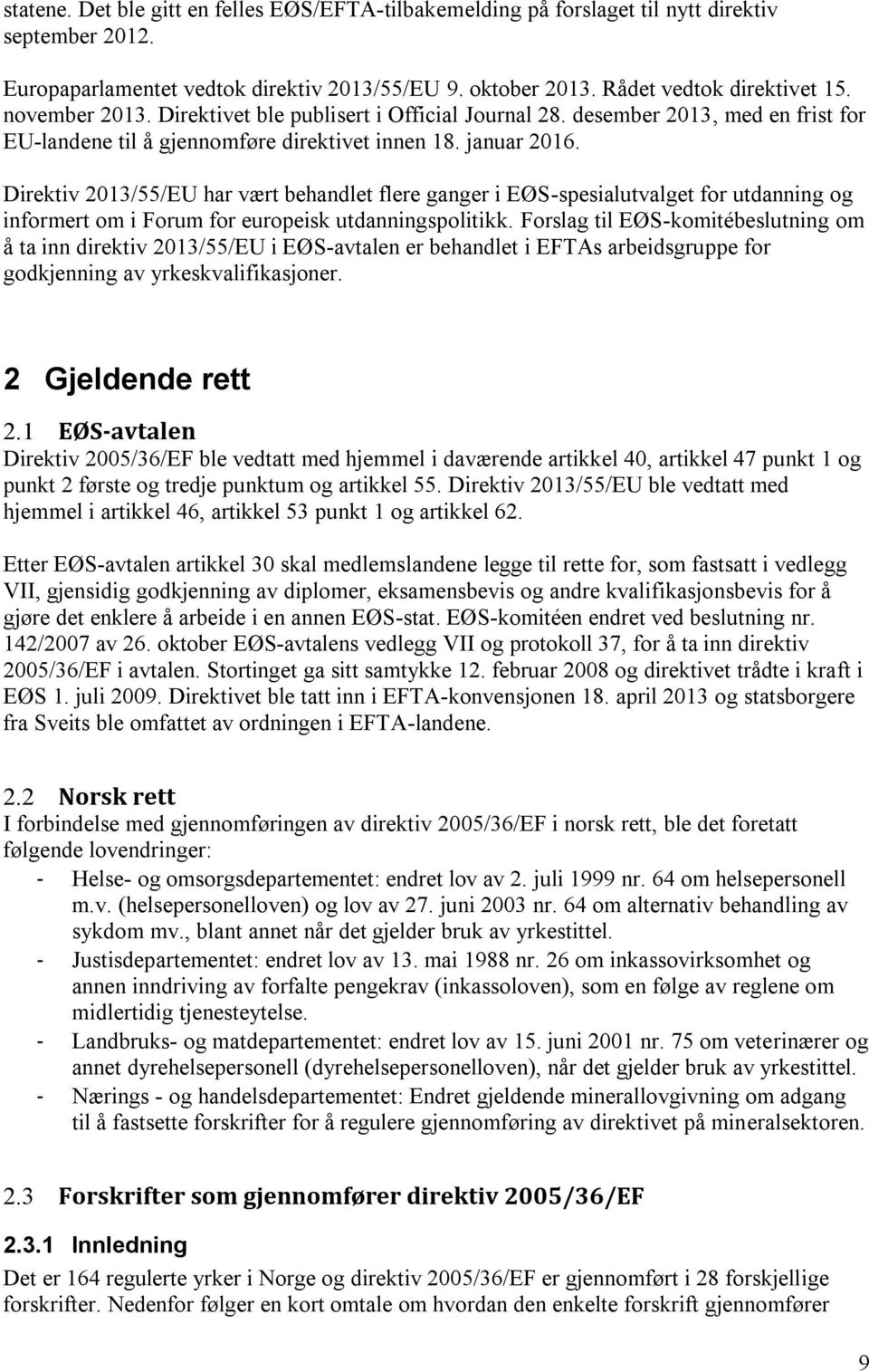 Direktiv 2013/55/EU har vært behandlet flere ganger i EØS-spesialutvalget for utdanning og informert om i Forum for europeisk utdanningspolitikk.