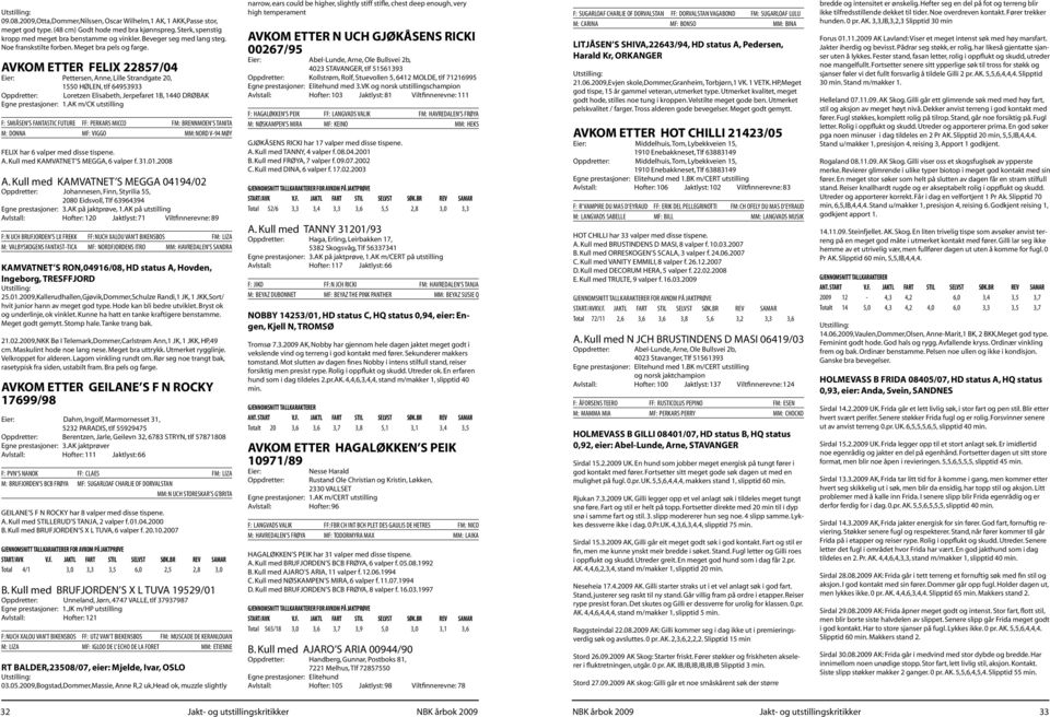 AVKOM ETTER FELIX 22857/04 Eier: Pettersen, Anne, Lille Strandgate 20, 1550 HØLEN, tlf 64953933 Oppdretter: Loretzen Elisabeth, Jerpefaret 1B, 1440 DRØBAK Egne prestasjoner: 1.