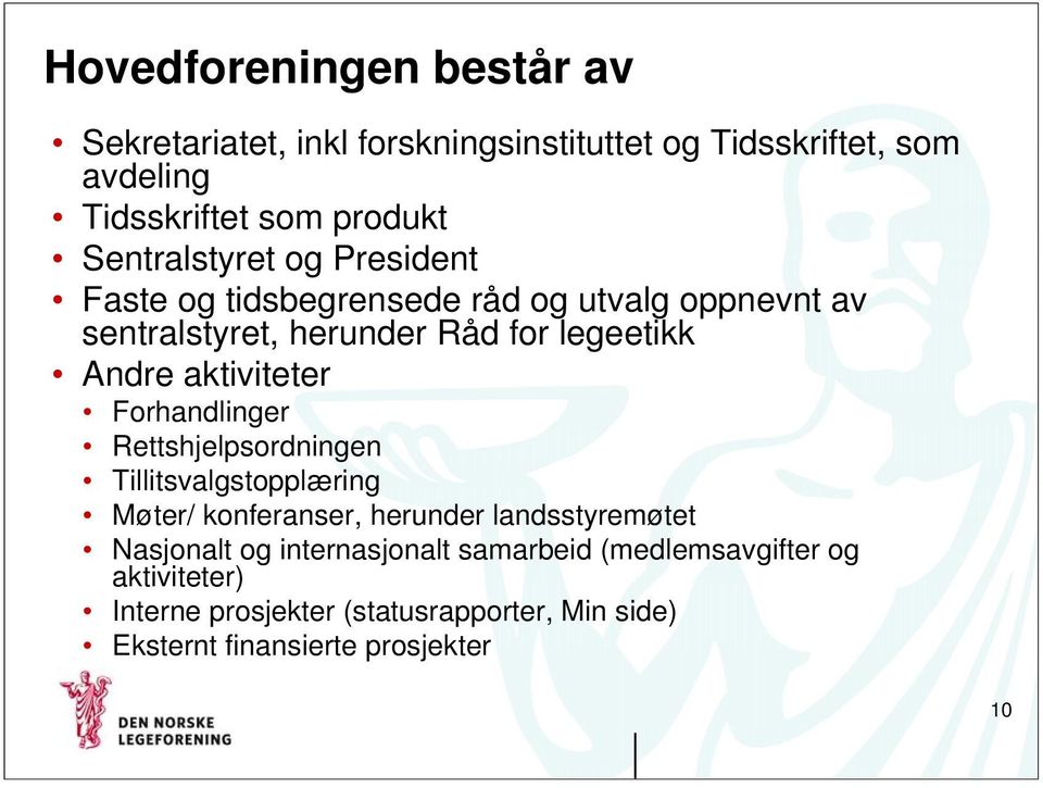 aktiviteter Forhandlinger Rettshjelpsordningen Tillitsvalgstopplæring Møter/ konferanser, herunder landsstyremøtet Nasjonalt og