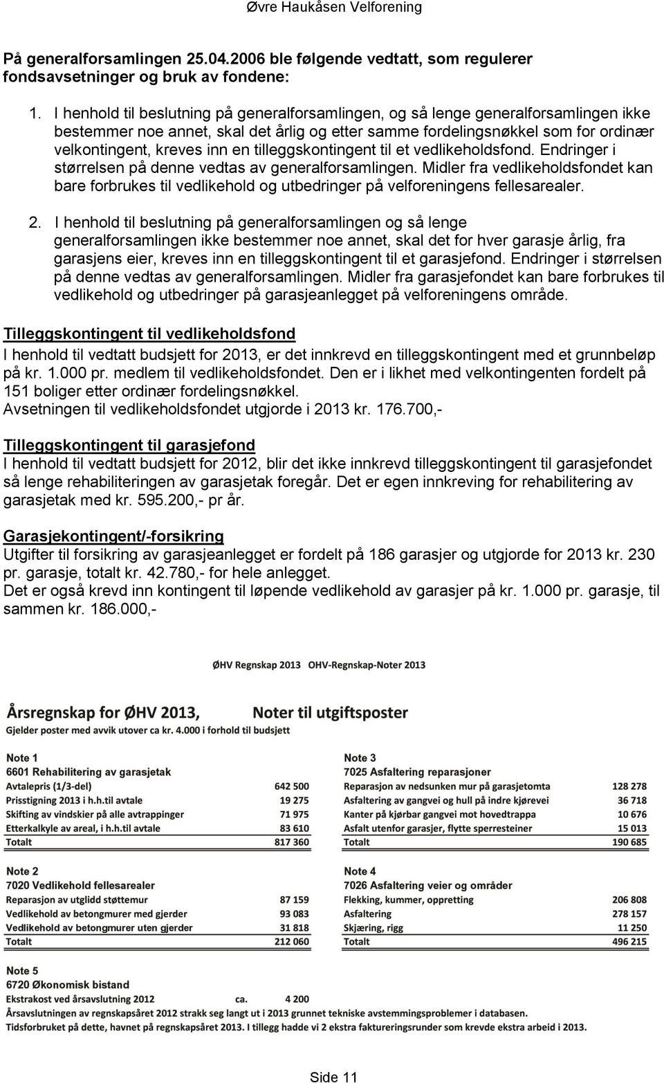 tilleggskontingent til et vedlikeholdsfond. Endringer i størrelsen på denne vedtas av generalforsamlingen.