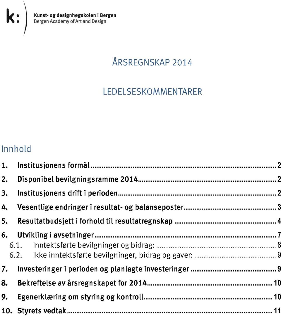 .. 4 6. Utvikling i avsetninger... 7 6.1. Inntektsførte bevilgninger og bidrag:... 8 6.2. Ikke inntektsførte bevilgninger, bidrag og gaver:... 9 7.