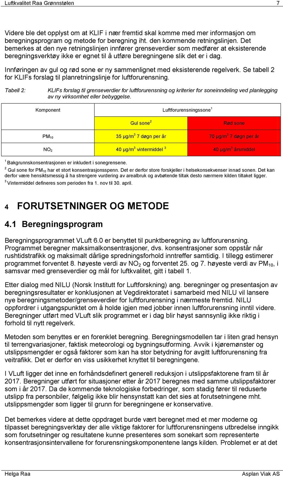 Innføringen av gul og rød sone er ny sammenlignet med eksisterende regelverk. Se tabell 2 for KLIFs forslag til planretningslinje for luftforurensning.