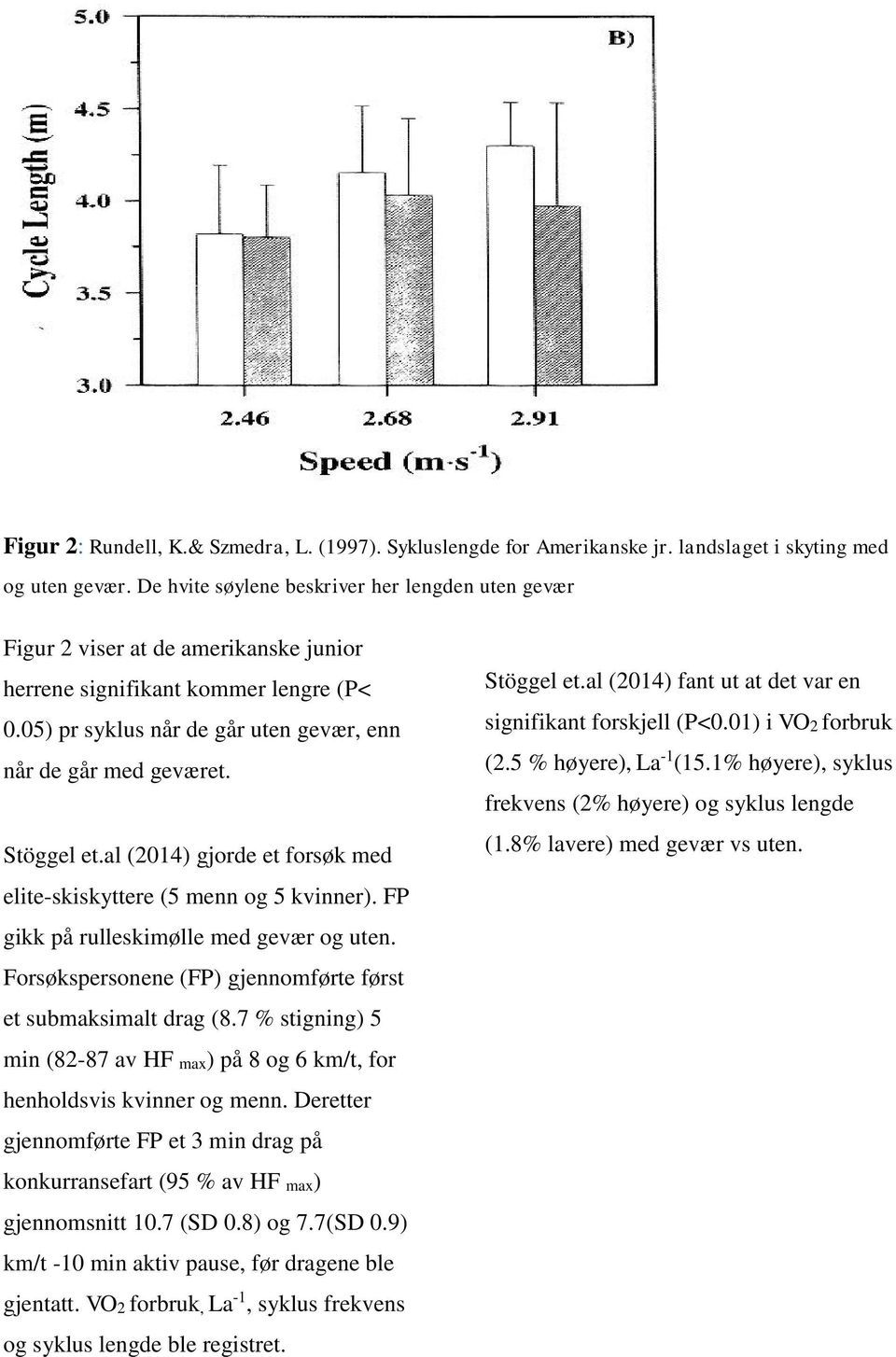 Stöggel et.al (2014) gjorde et forsøk med elite-skiskyttere (5 menn og 5 kvinner). FP gikk på rulleskimølle med gevær og uten. Forsøkspersonene (FP) gjennomførte først et submaksimalt drag (8.