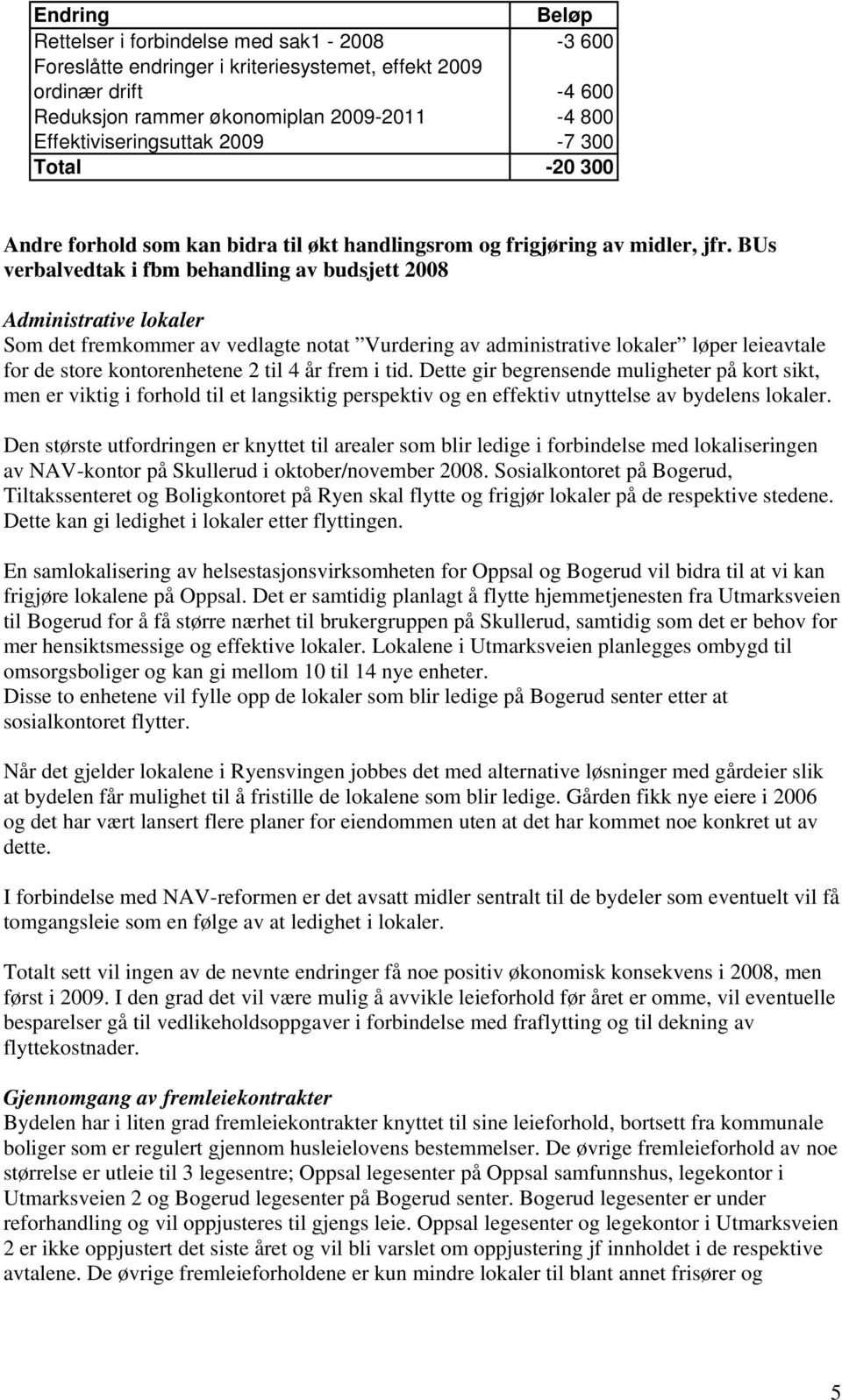 BUs verbalvedtak i fbm behandling av budsjett 2008 Administrative lokaler Som det fremkommer av vedlagte notat Vurdering av administrative lokaler løper leieavtale for de store kontorenhetene 2 til 4