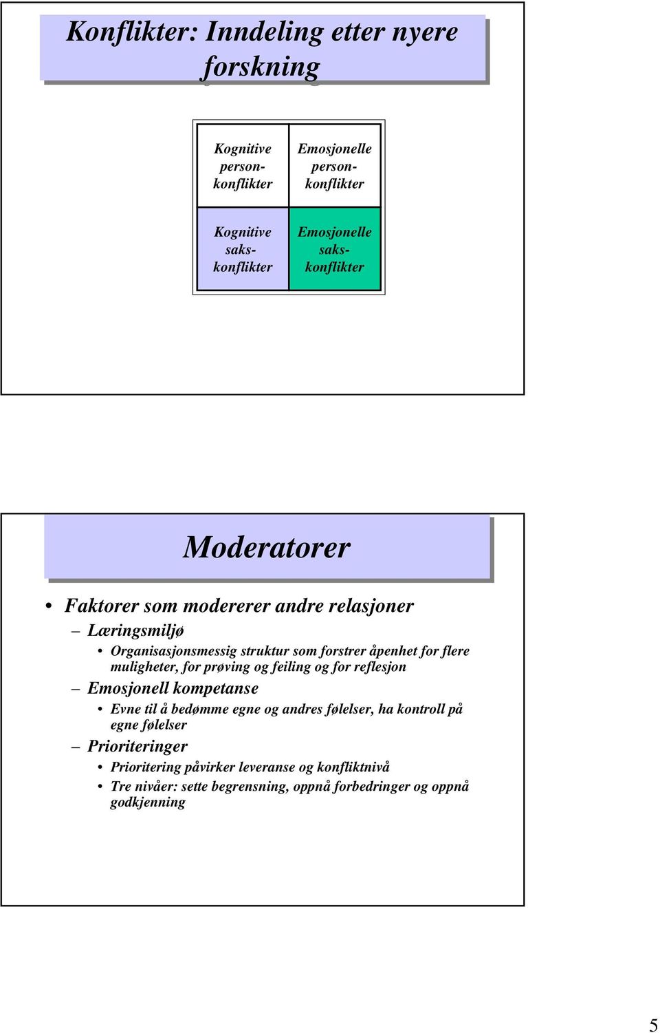 muligheter, for prøving og feiling og for reflesjon Emosjonell kompetanse Evne til å bedømme egne og andres følelser, ha kontroll på egne