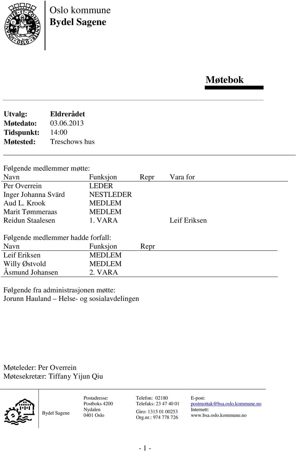 Krook Marit Tømmeraas Reidun Staalesen LEDER NESTLEDER MEDLEM MEDLEM 1.