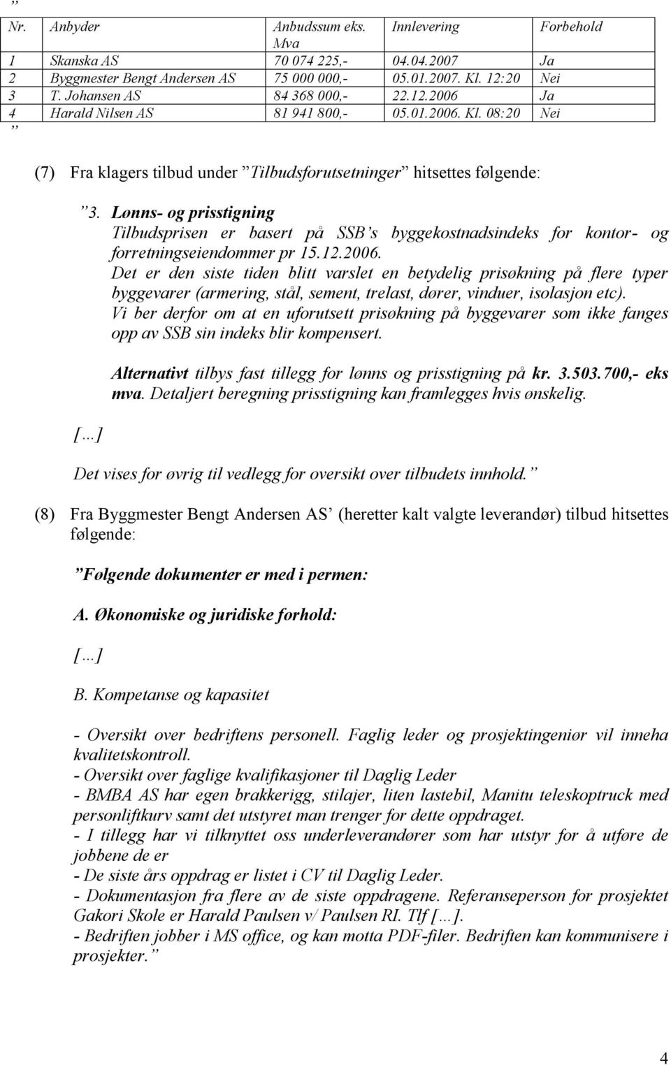 Lønns- og prisstigning Tilbudsprisen er basert på SSB s byggekostnadsindeks for kontor- og forretningseiendommer pr 15.12.2006.