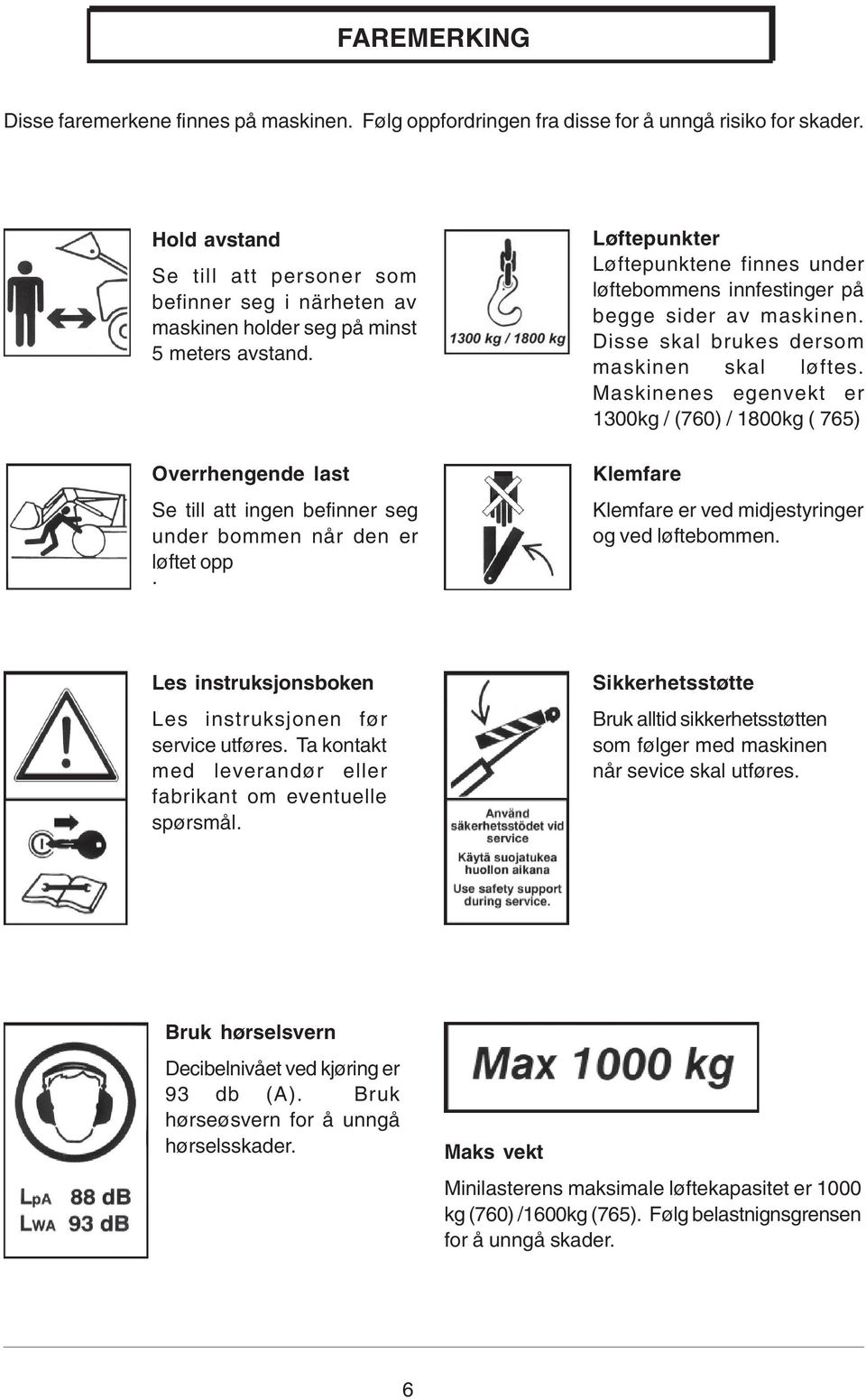 Løftepunkter Løftepunktene finnes under løftebommens innfestinger på begge sider av maskinen. Disse skal brukes dersom maskinen skal løftes.