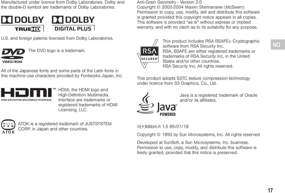 HDMI, the HDMI logo and High-Definition Multimedia Interface are trademarks or registered trademarks of HDMI Licensing, LLC. Anti-Grain Geometry - Version 2.