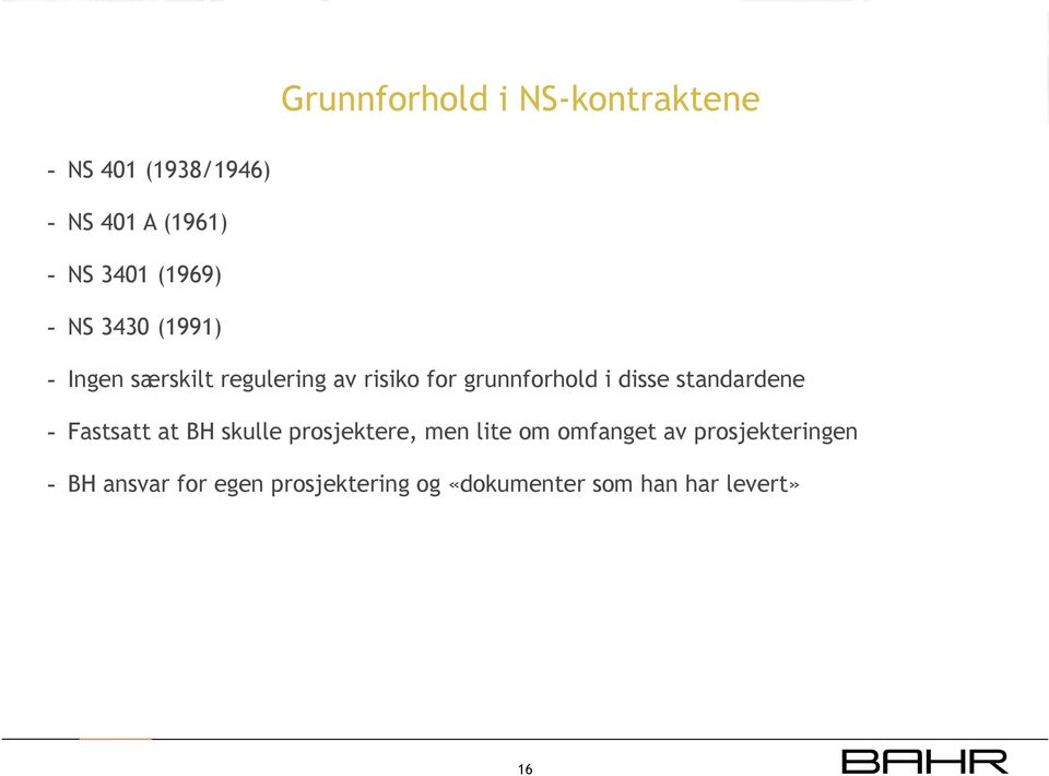 disse standardene - Fastsatt at BH skulle prosjektere, men lite om omfanget av