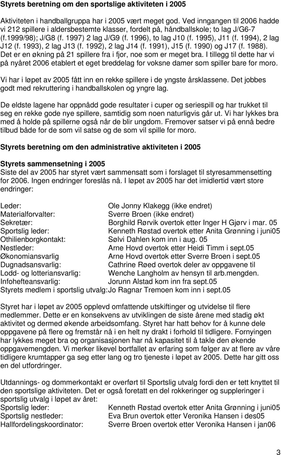 1994), 2 lag J12 (f. 1993), 2 lag J13 (f. 1992), 2 lag J14 (f. 1991), J15 (f. 1990) og J17 (f. 1988). Det er en økning på 21 spillere fra i fjor, noe som er meget bra.