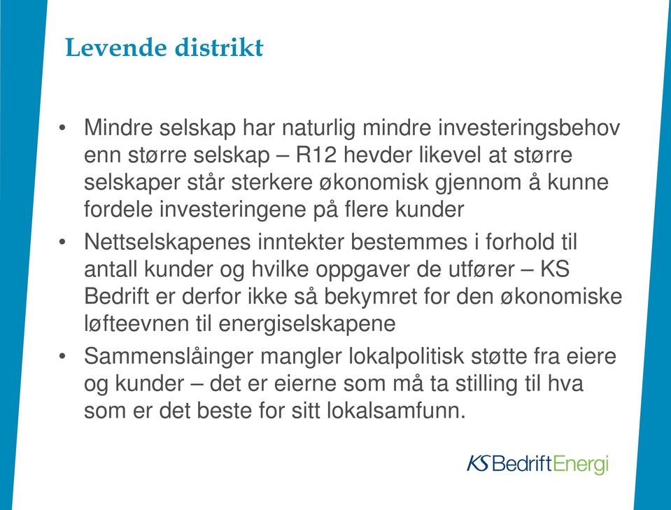 kunder og hvilke oppgaver de utfører KS Bedrift er derfor ikke så bekymret for den økonomiske løfteevnen til energiselskapene