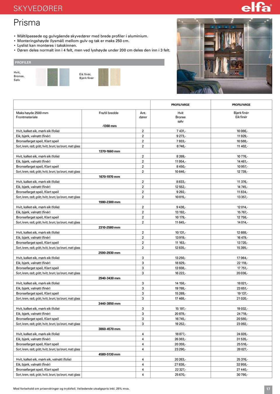 PROFILER Hvit, Bronse, Sølv Eik finér, Bjørk finér Maks høyde 500 mm Frontmateriale Fra/til bredde -360 mm Hvit, kalket eik, mørk eik (folie) 7 43,- 0 086,- Eik, bjørk, valnøtt (finér) 9 73,- 99,-